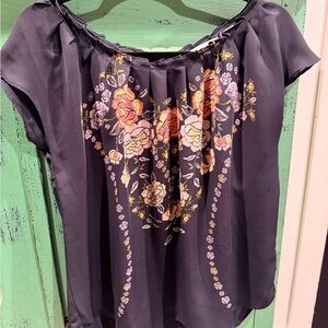 LC Lauren Conrad Black Floral Blouse